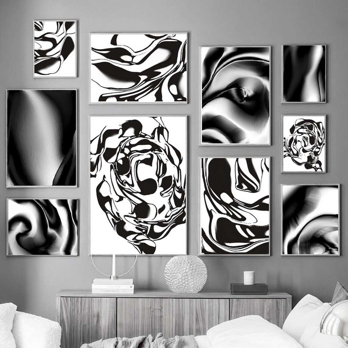 Black and White Minimalist Abstract PRINTABLE Wall Art Set of - Etsy