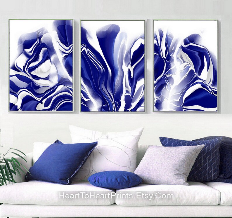 Navy Blue Abstract Painting PRINTABLE Wall Art Set of 3 Etsy