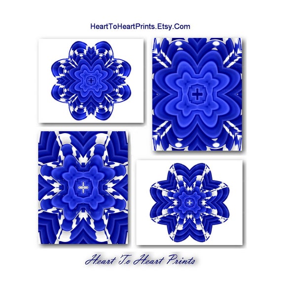 Cobalt Blue Wall Art Blue Bedroom Wall Decor Navy Blue Floral Etsy