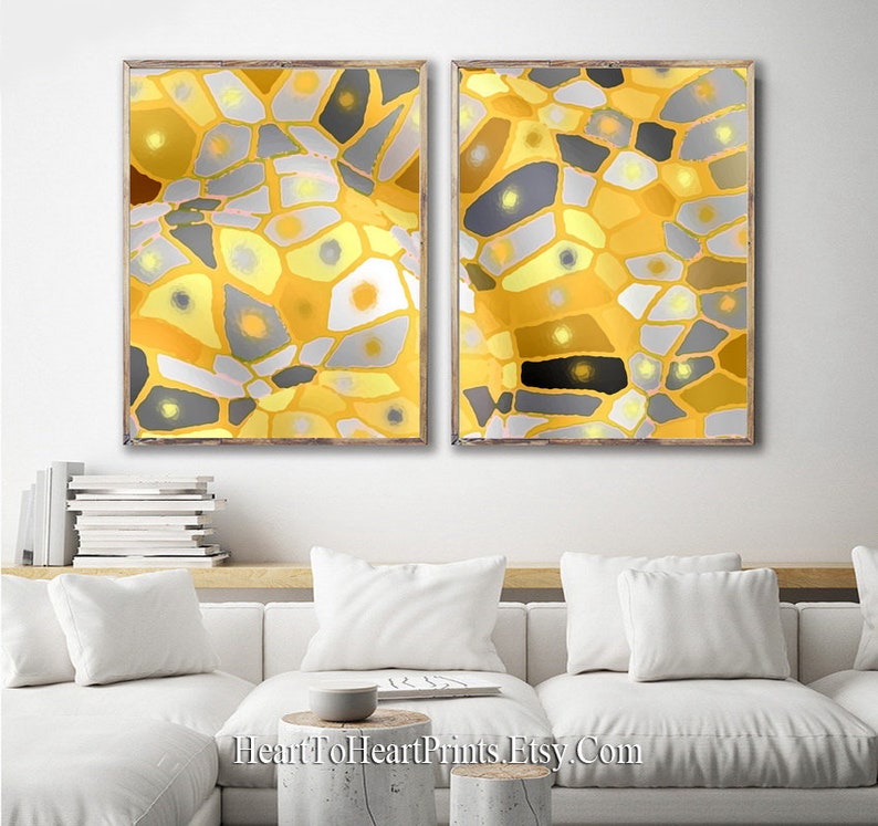 Mustard Abstract Printable Art Set of 3 Prints Yellow Gray | Etsy