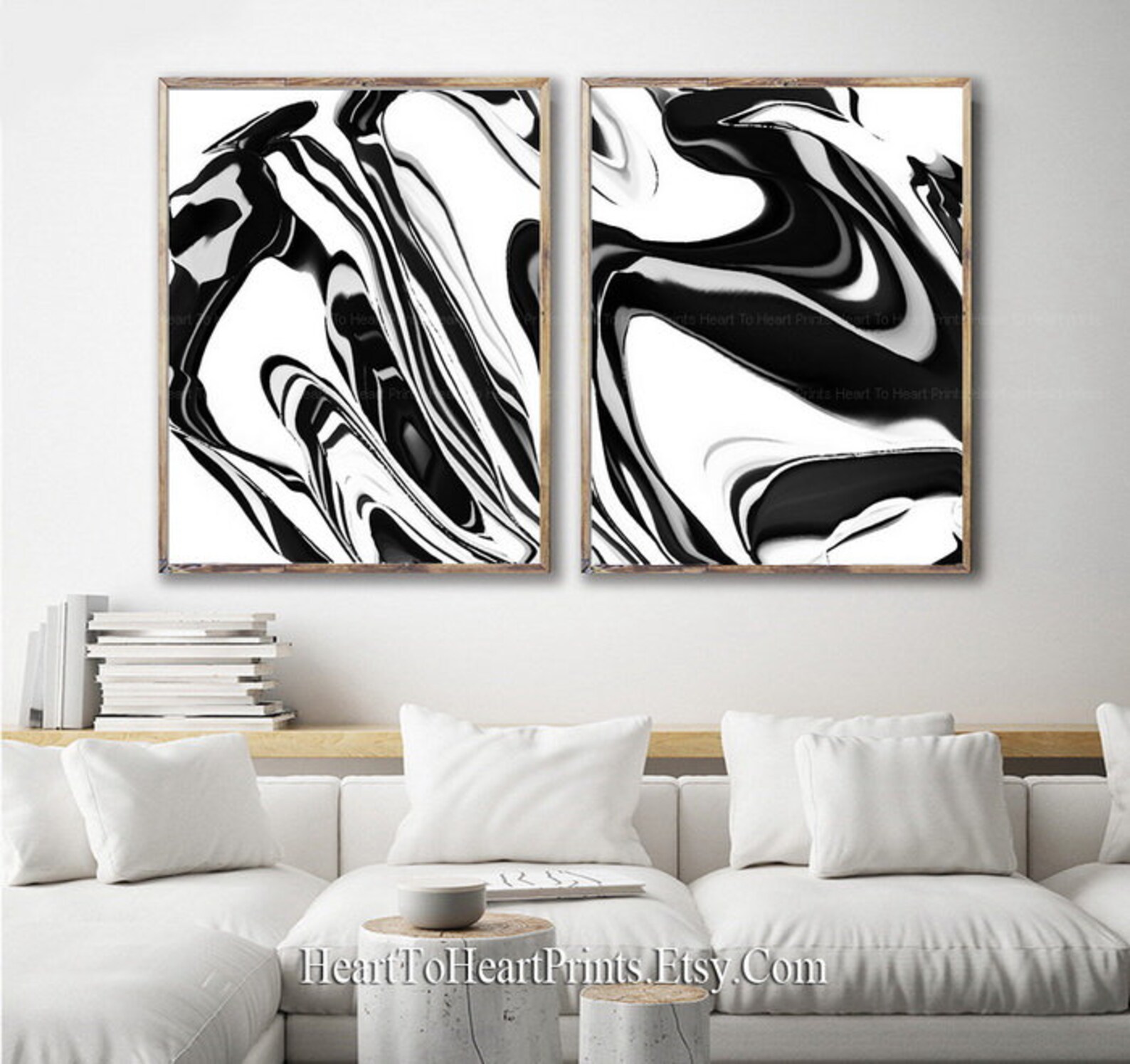 Black and White Wall Art Set of 3 Prints Line Drawing Abstract | Etsy