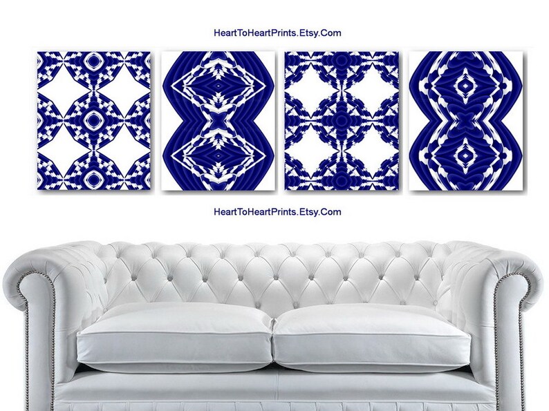 Navy Blue Geometric Wall Art Set of 4 Prints Navy Abstract Etsy