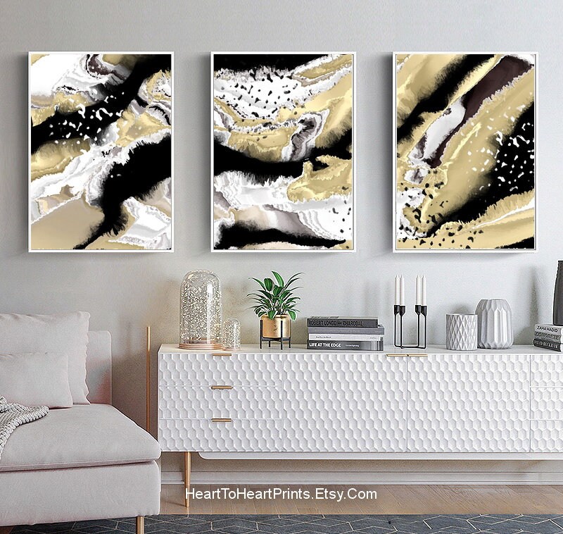 Black White Beige Abstract Set of 3 Canvas Abstract Brush - Etsy