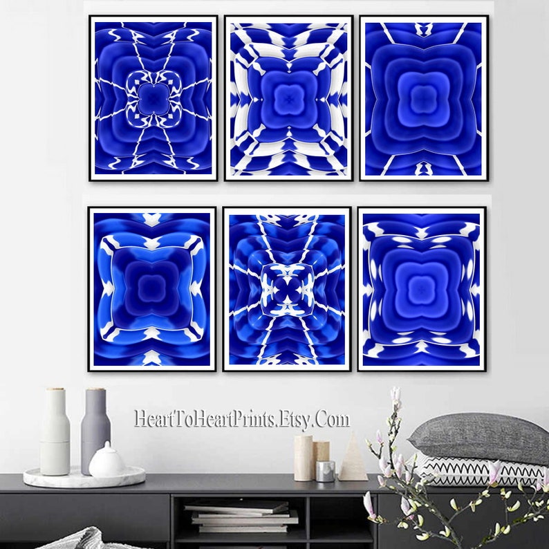 Blue Geometric Wall Art Set of 6 Prints Downloadable Navy Blue Etsy