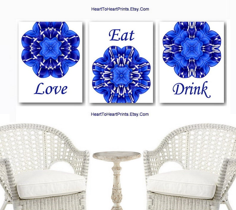 Royal Blue Kitchen Wall Art Set of 3 Prints Blue Kitchen | Etsy
