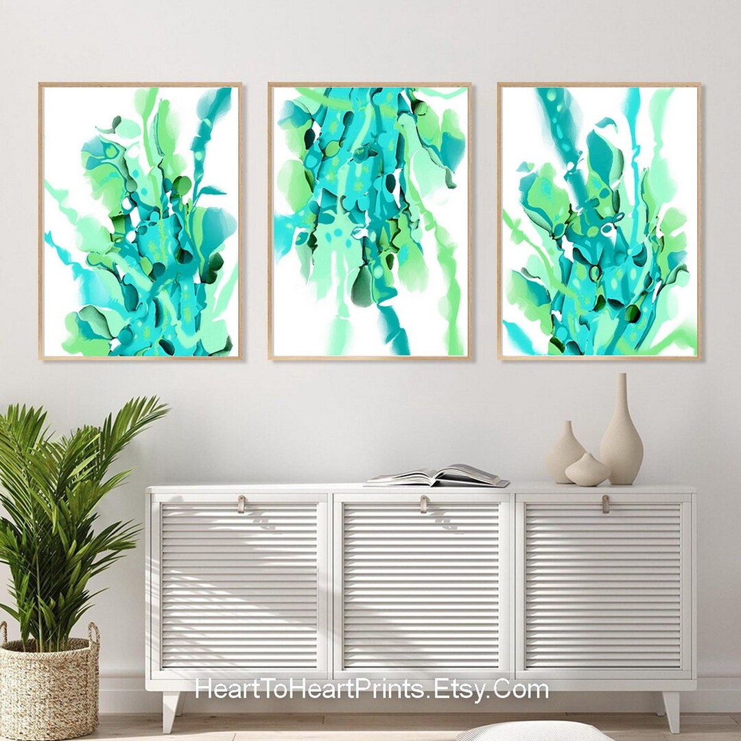 Green Wall Decor 3 Poster Set Canvas Abstract Painting PRINTABLE Wall ...