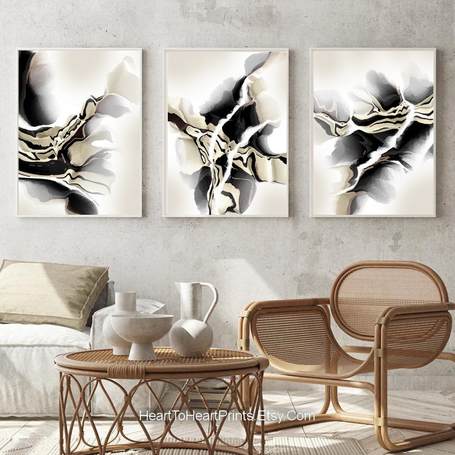 Black Beige Abstract PRINTABLE Wall Art Set of 3 Large Poster 24x36 ...