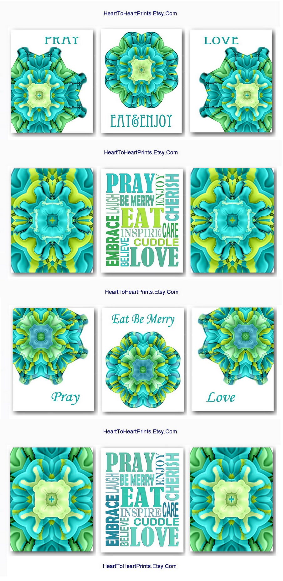 Green Kitchen Wall Art Set of 3 Prints Lime Green Teal Dining Etsy