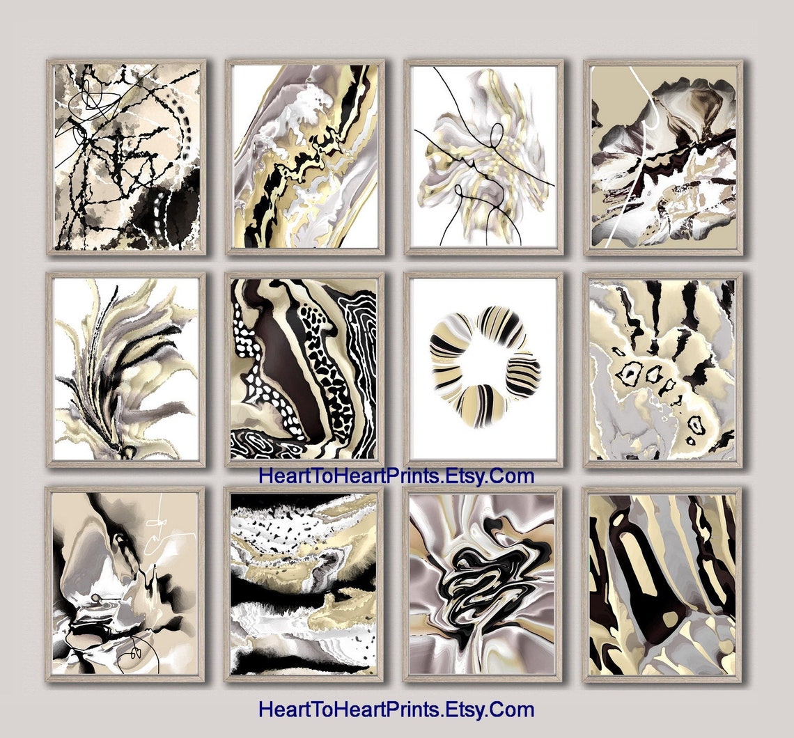 Black White Beige Abstract Set of 12 Posters DIGITAL DOWNLOAD Etsy