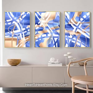 Blue Beige  Abstract Painting PRINTABLE Wall Art Set of 3 Large 24x36 Blue Pastel Canvas Abstract DOWNLOAD Contemporary Digital Abstract Art