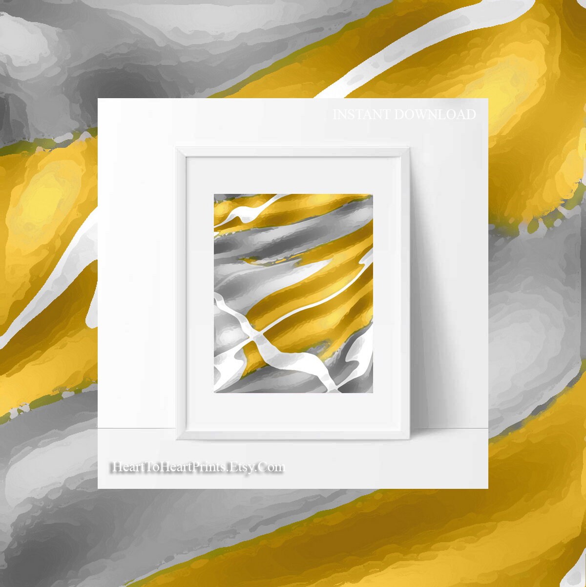 Abstract Wall Art Set of 6 Prints Mustard Yellow Gray Minimalist ...