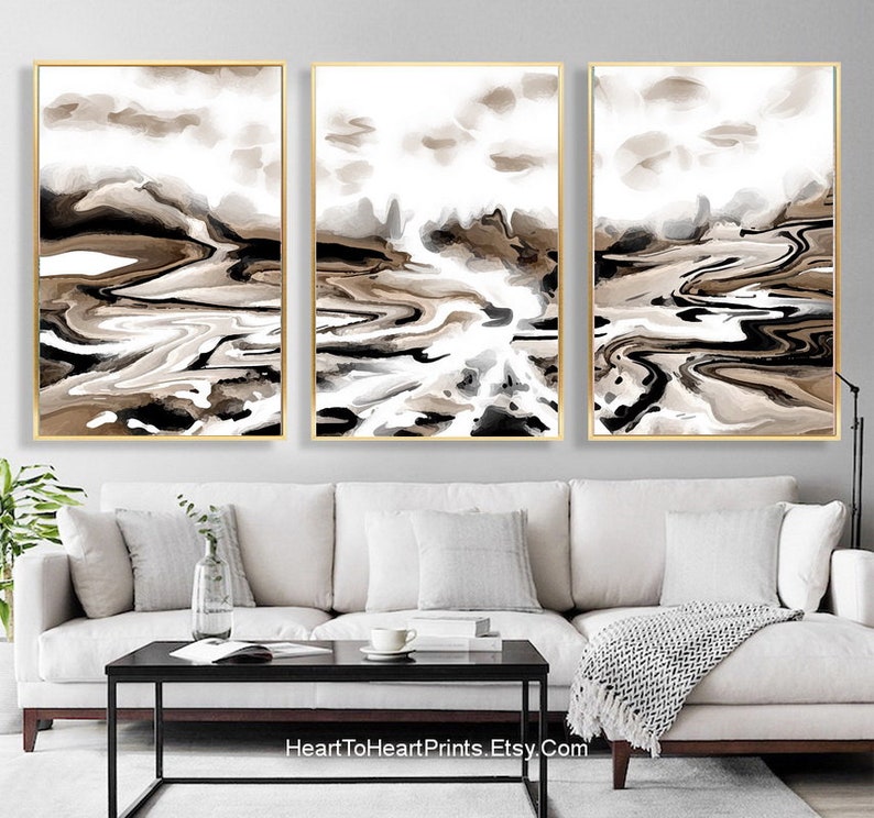 Landscape Abstract Painting PRINTABLE Wall Art Set of 3 Orange Etsy