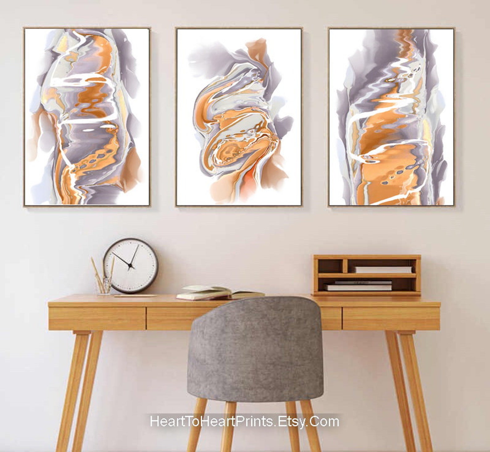 Beige Gray Abstract Painting Set of 3 Posters Neutral Large Etsy