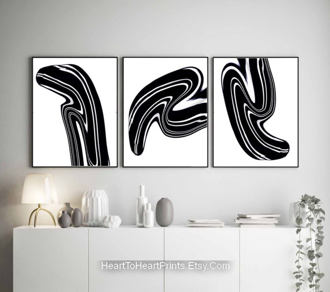 Black White Minimalist Set of 3 Prints Black Abstract Printable Wall ...