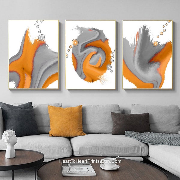 Orange Gray Abstract Painting Set of 3 Printable Wall Art Contemporary Modern Artwork Minimalist Downloadable Canvas Large Wall Art 24x36