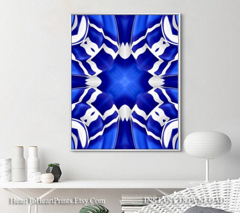 Blue Abstract Printable Wall Art Royal Blue Navy Geometric Etsy
