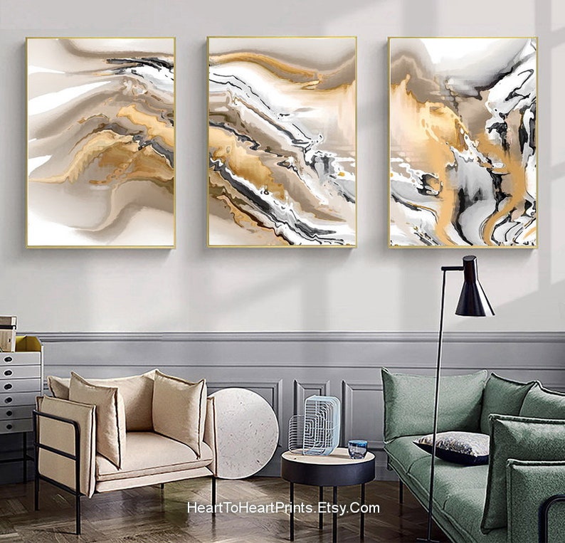 Neutral Abstract Painting Set of 3 Abstract Printable Art 3 Piece Wall ...