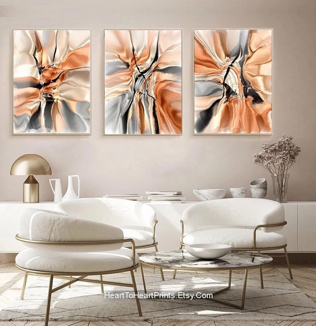 Burnt Orange Black Abstract Painting Set of 3 Posters Abstract - Etsy