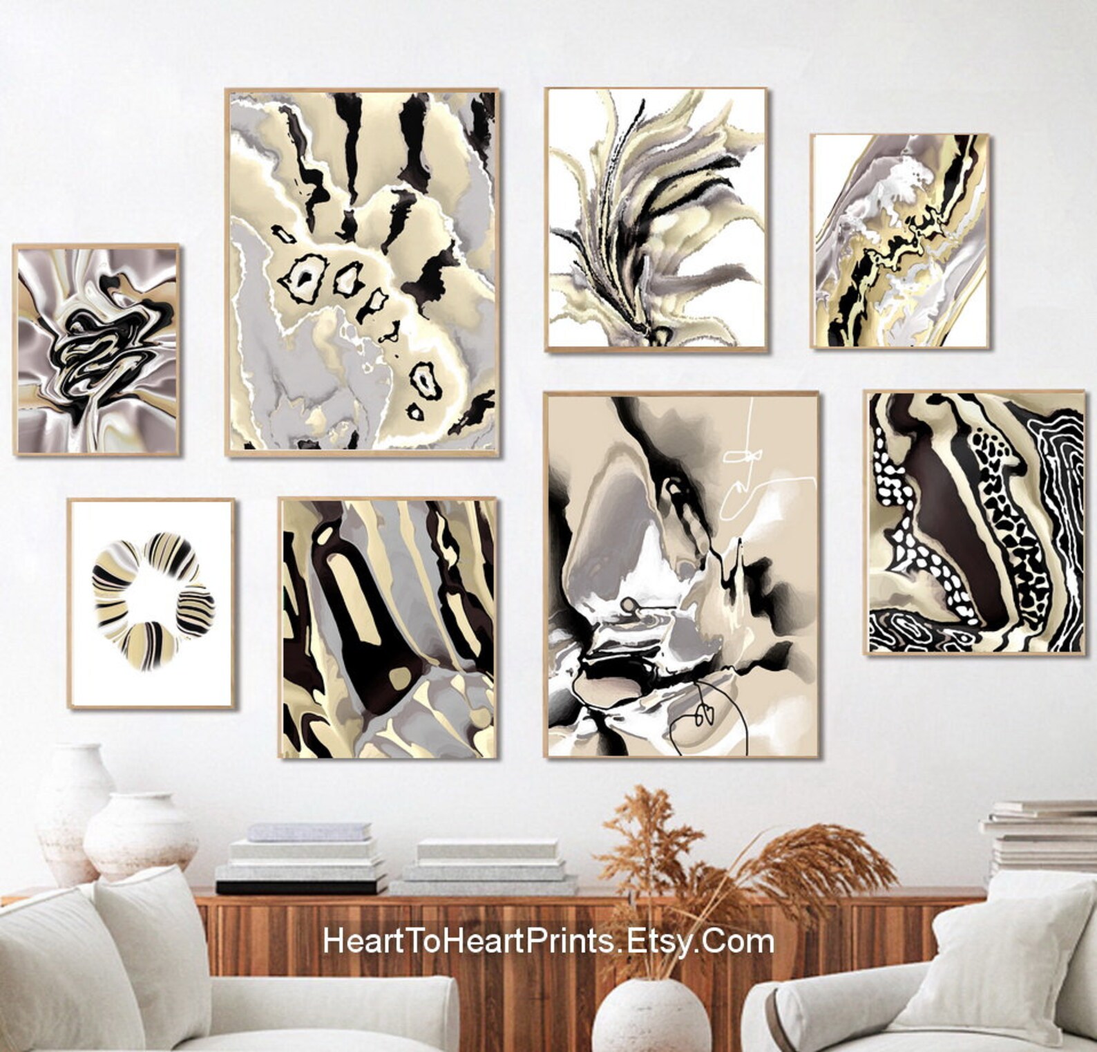 Black White Beige Abstract Set of 12 Posters DIGITAL DOWNLOAD Etsy