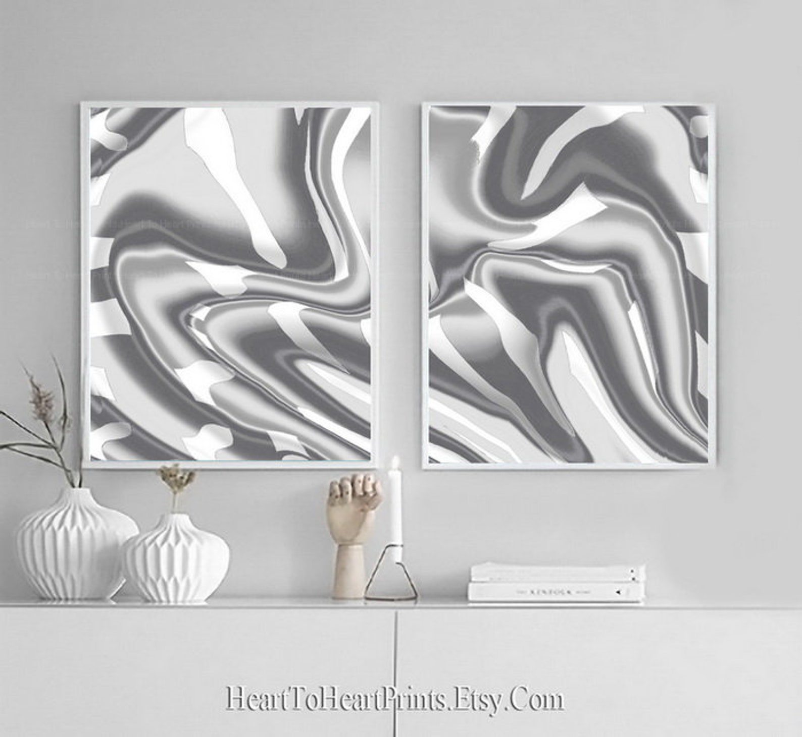 Silver Gray Abstract Wall Art Gray Abstract Printable Art Set Etsy