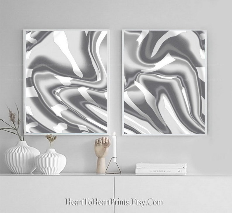 Silver Gray Abstract Wall Art Gray Abstract Printable Art Set Etsy
