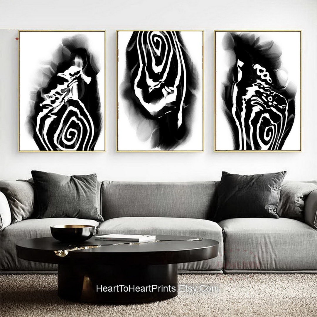 Black and White Abstract Painting DOWNLOADABLE Wall Art Set of 3 ...