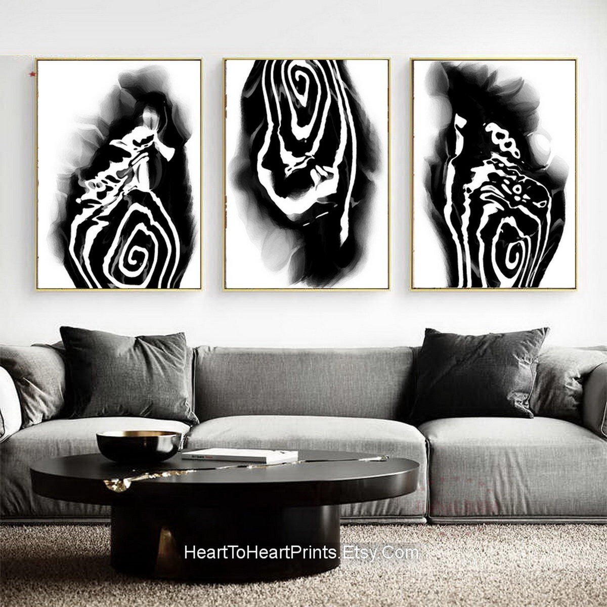 Black and White Abstract Painting DOWNLOADABLE Wall Art Set of 3 ...