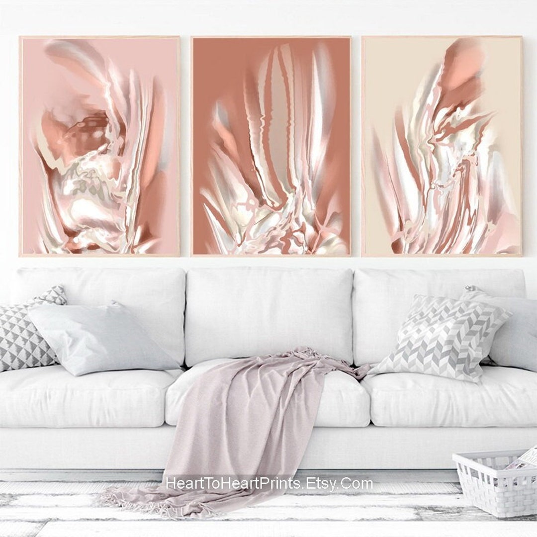 Pastel Pink Abstract Painting PRINTABLE Wall Art Set of 3 Posters Blush ...
