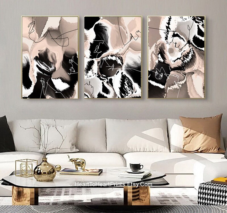 Neutral Abstract Painting Gallery Wall Art Set of 3 PRINTABLE DIGITAL ...