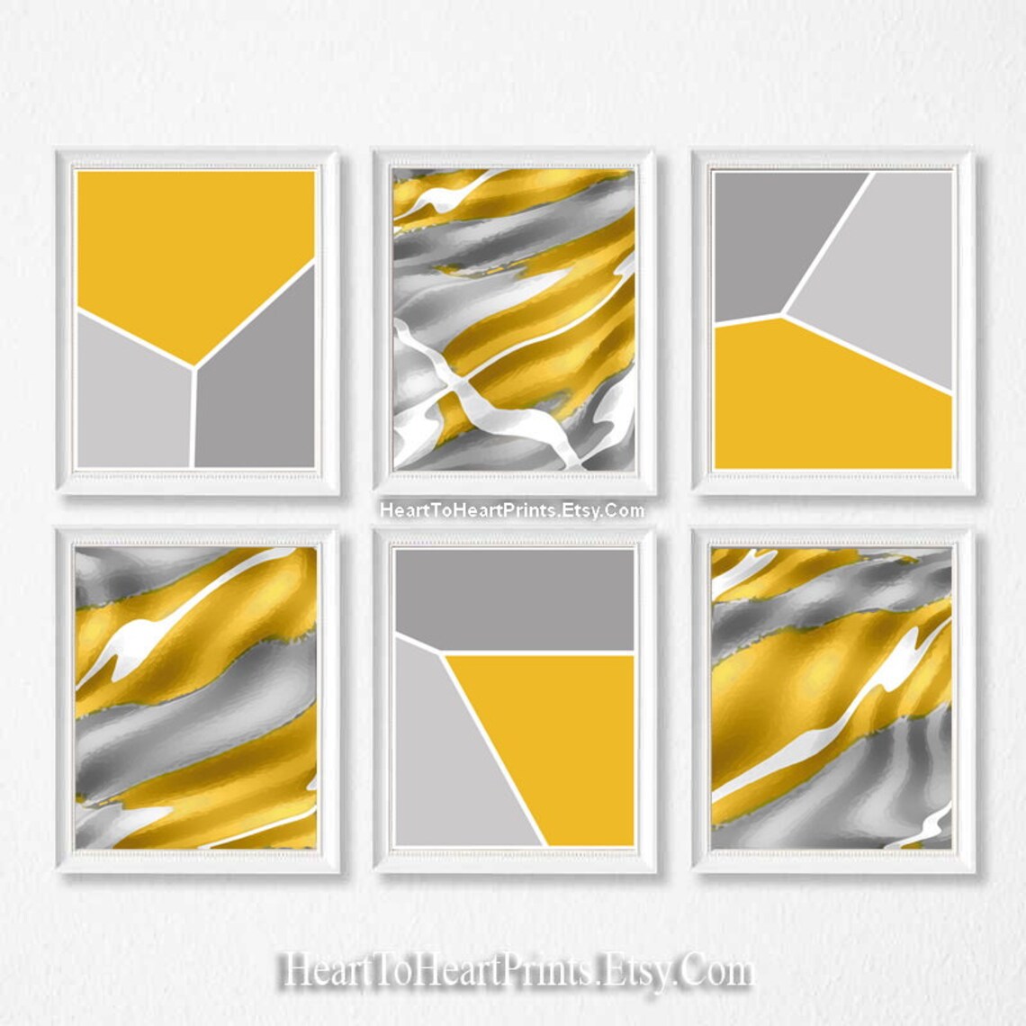 Abstract Wall Art Set of 6 Prints Mustard Yellow Gray - Etsy