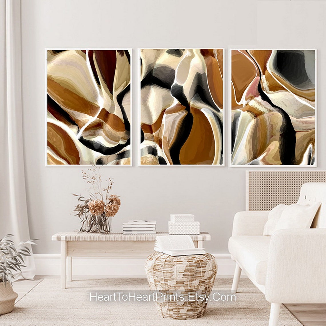 Earth Tone Abstract Painting Set of 3 Pieces Neutral Abstract Etsy