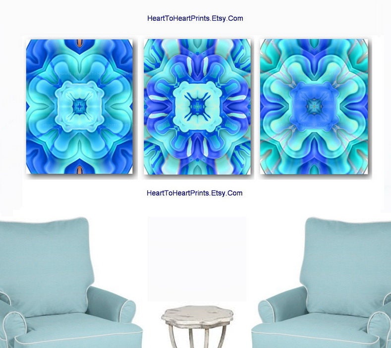 Aqua Blue Wall Art Blue Flowers Art Prints Turquoise Abstract Etsy