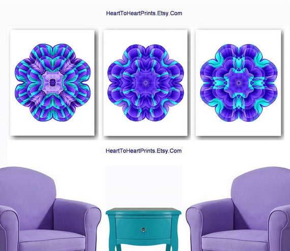 Items similar to Purple Teal Wall Art Lilac Turquoise Art Prints Purple ...