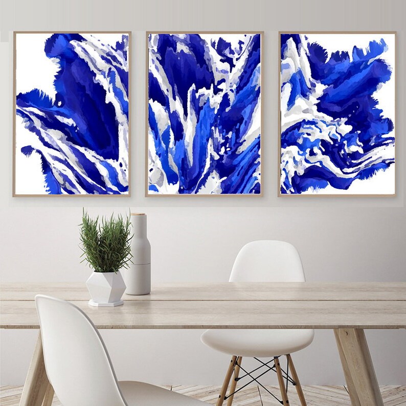 Blue Abstract Painting Set of 3 Posters Living Room Set of 3 - Etsy