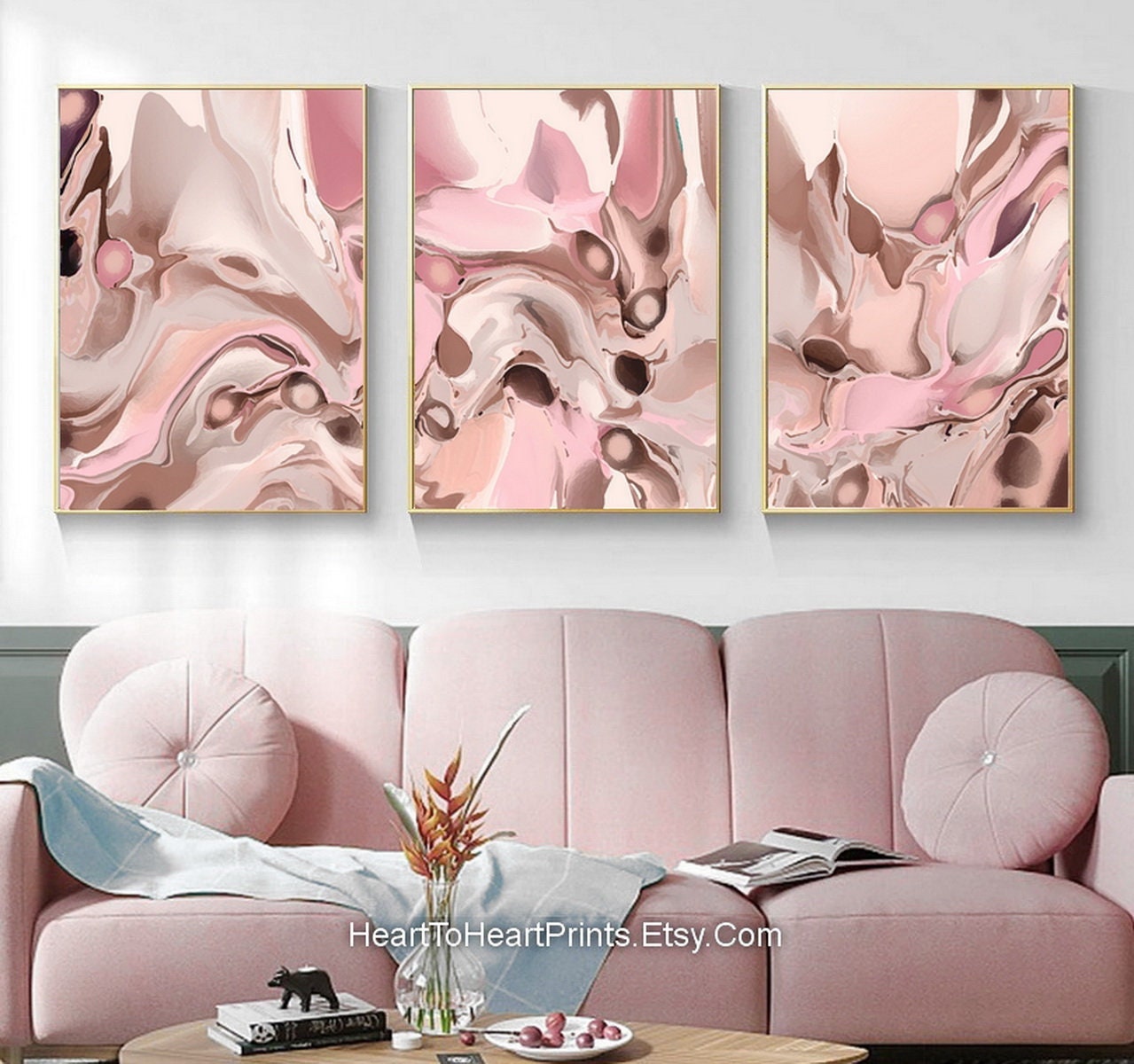 Pink Abstract Painting PRINTABLE Wall Art Set of 3 Pastel Blush ...