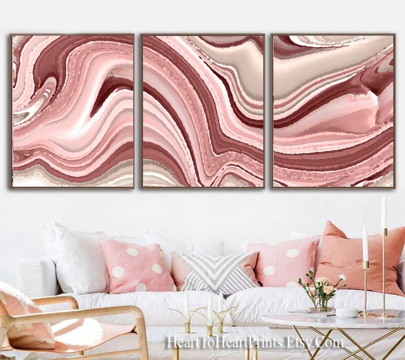 Blush Pink Abstract Wall Art Set of 2 Prints Pink