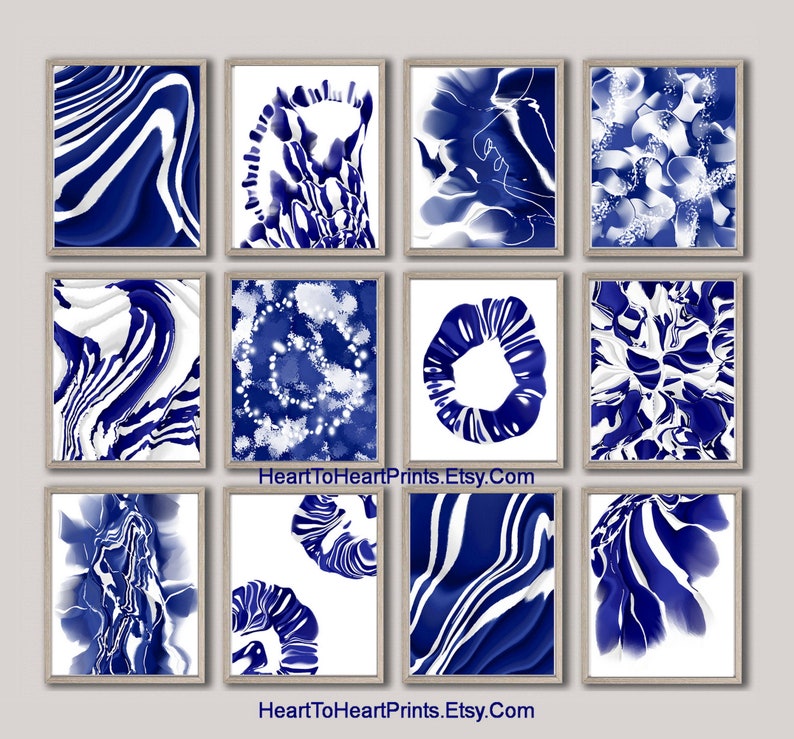 Blue Abstract Set of 12 Posters Abstract Painting PRINTABLE Wall Art ...