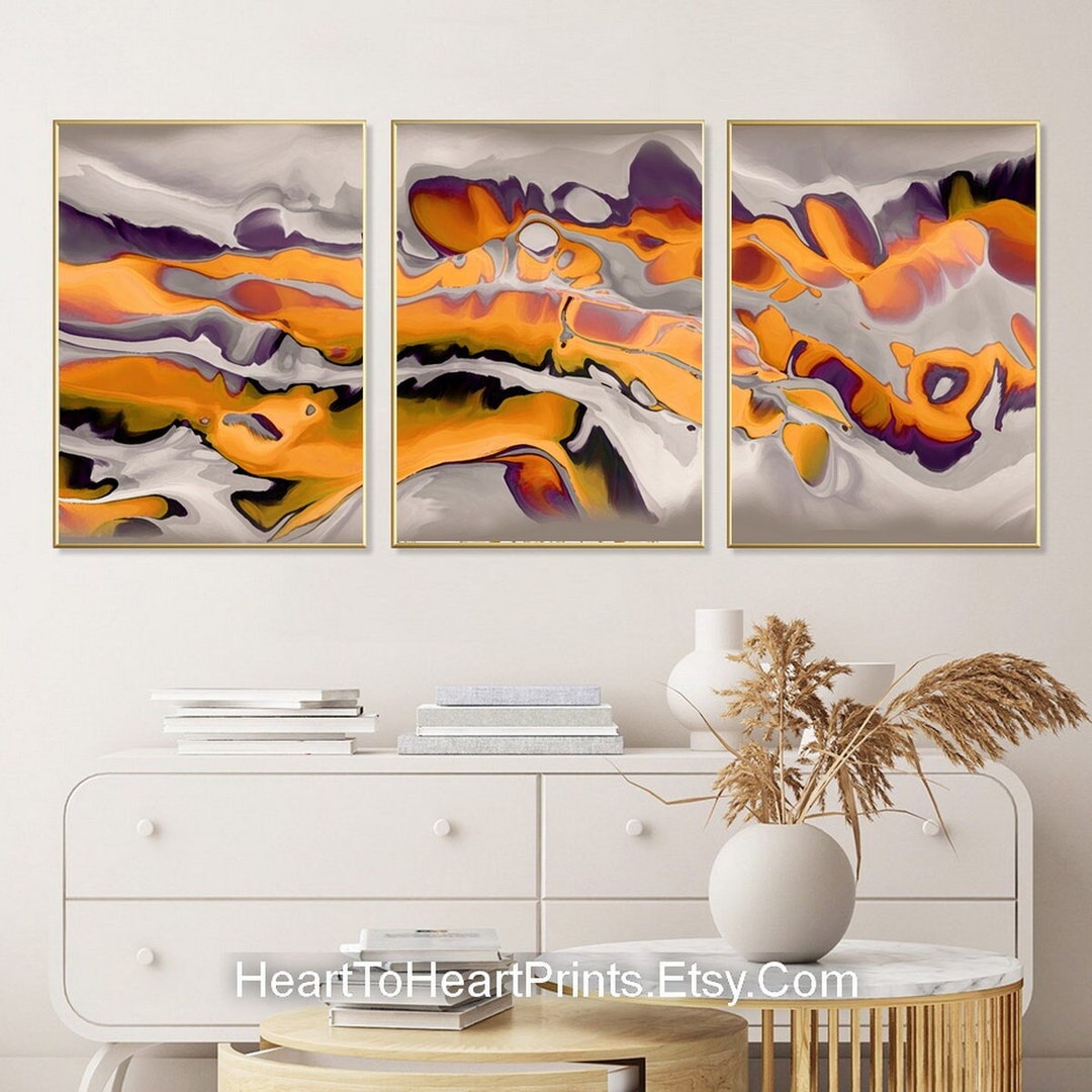 Orange Gray Abstract Painting Set of 3 PRINTABLE Wall Art Terracotta ...