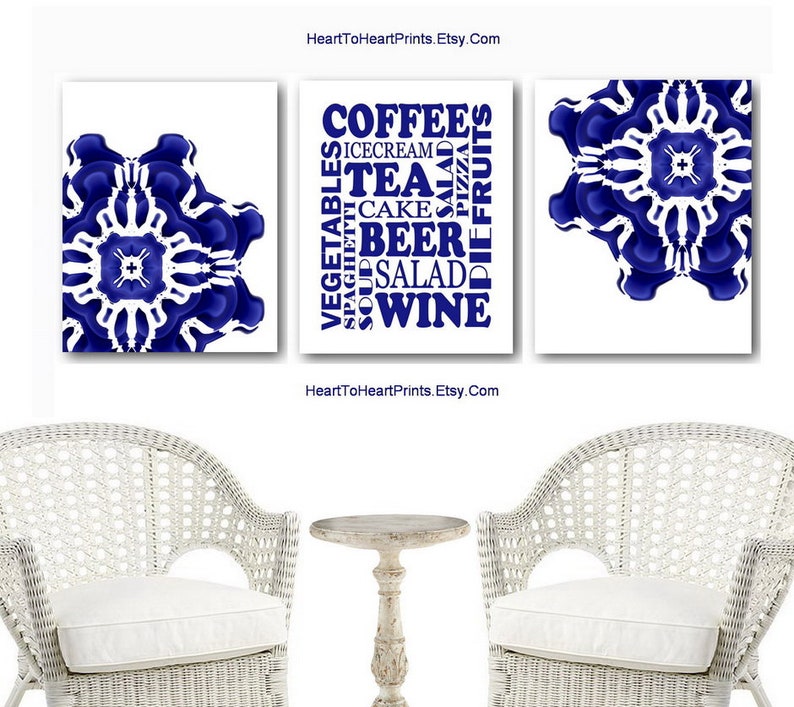 Navy Blue Kitchen Wall Art Set of 3 Prints Download Blue Etsy