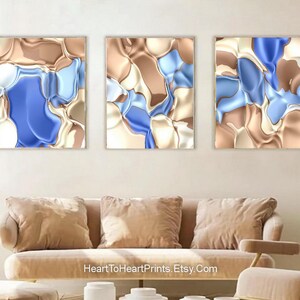 Modern Abstract Wall Art Blue Brown DIGITAL Print Set of 3 Minimalist Wall Art Pastel Blue Beige Abstract Poster Minimal PRINTABLE Wall Art