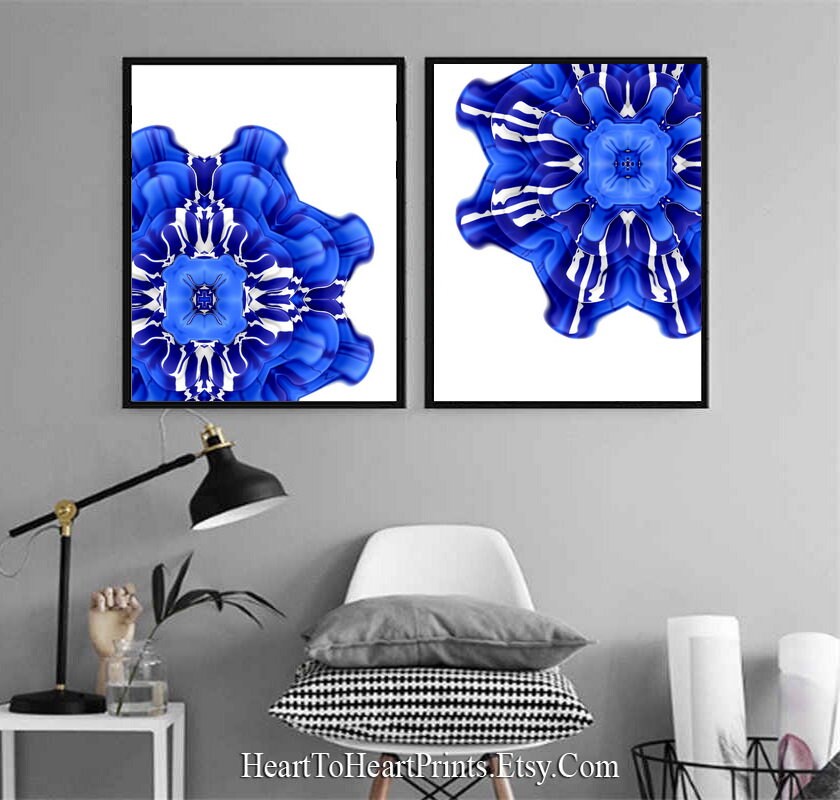 Royal Blue Wall Art Set of 2 Prints Blue Mandala Printable Art Etsy