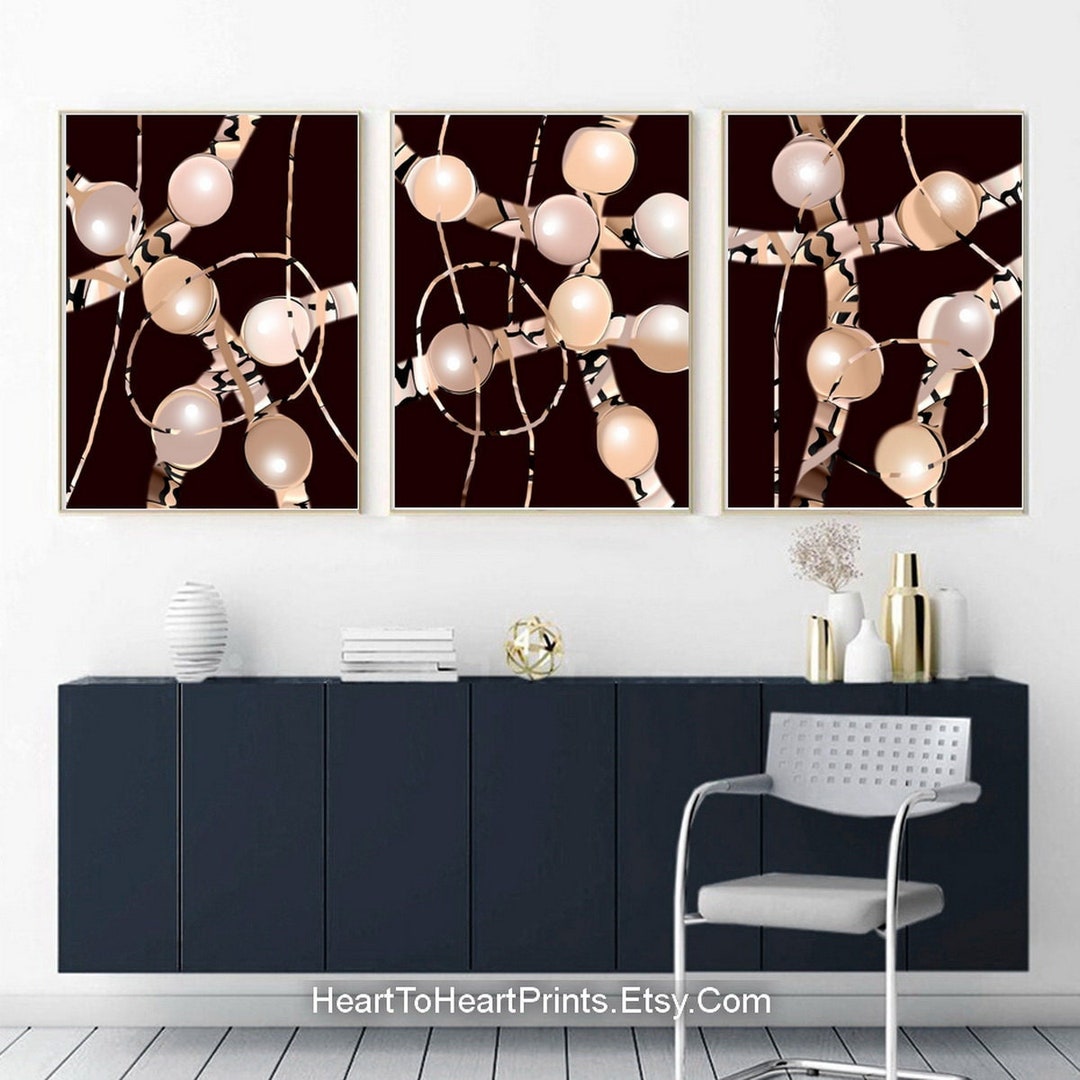 View of Black Pink Abstract PRINTABLE Wall Art Set of 3 Large 24x36