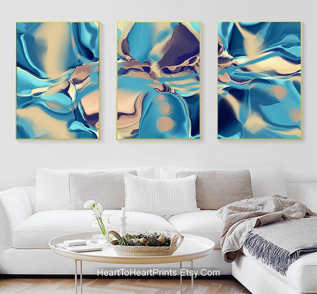 Emerald Gold Abstract Painting PRINTABLE Wall Art Set of 3 - Etsy