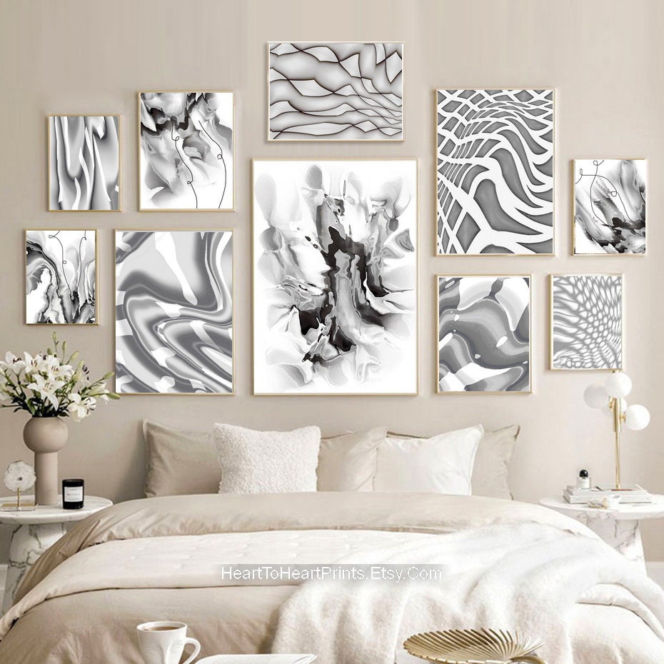 Silver Gray Abstract Gallery Wall Art Set of 12 Print Etsy