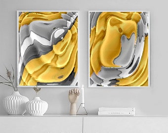 Mustard Yellow Wall Art Set of 2 Prints Abstract Prints Minimalist Art Yellow Gray Art Prints Contemporary Wall Art Modern Living Room Decor