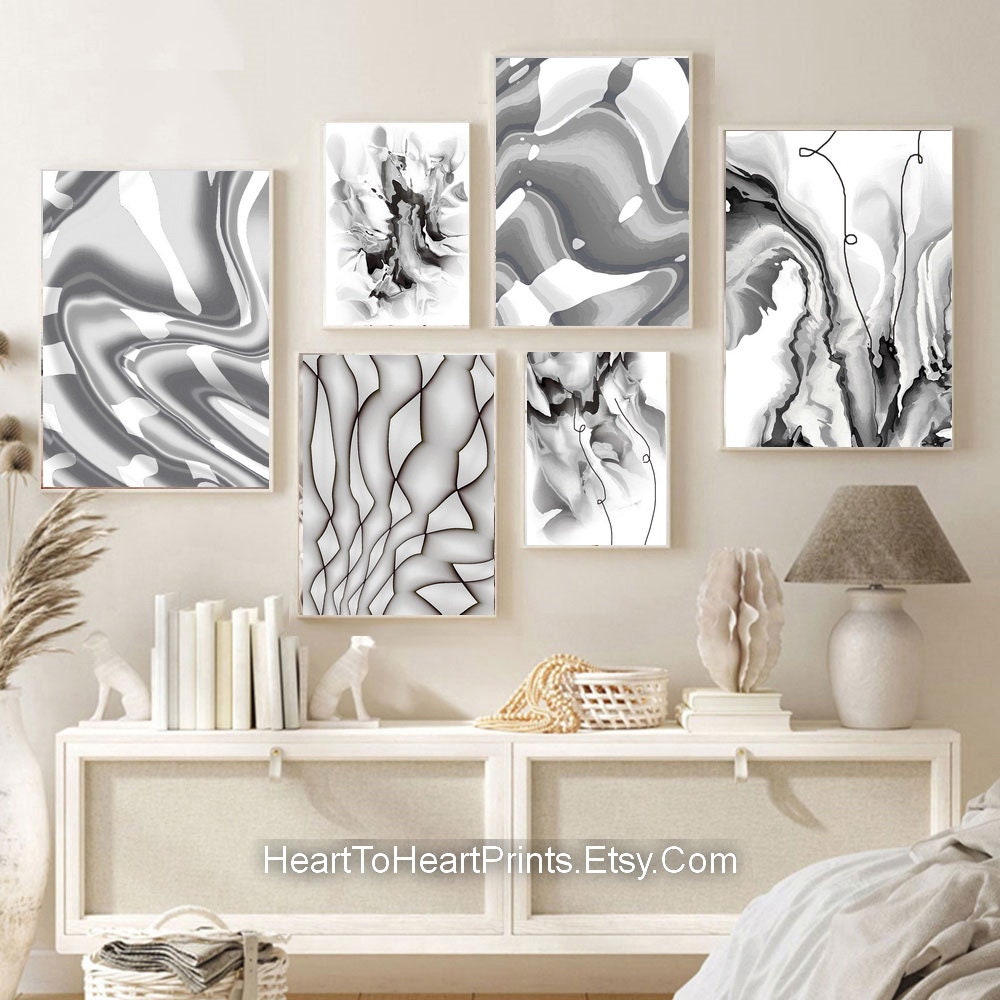Silver Gray Abstract Gallery Wall Art Set of 12 Print Geometric Gray ...