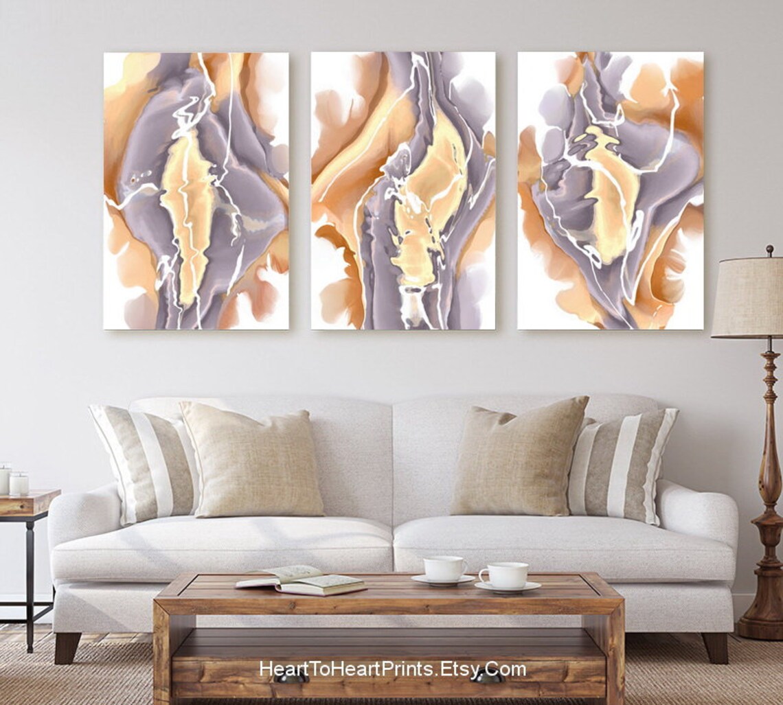 Beige Gray Abstract Painting Set of 3 Posters Neutral Large Etsy