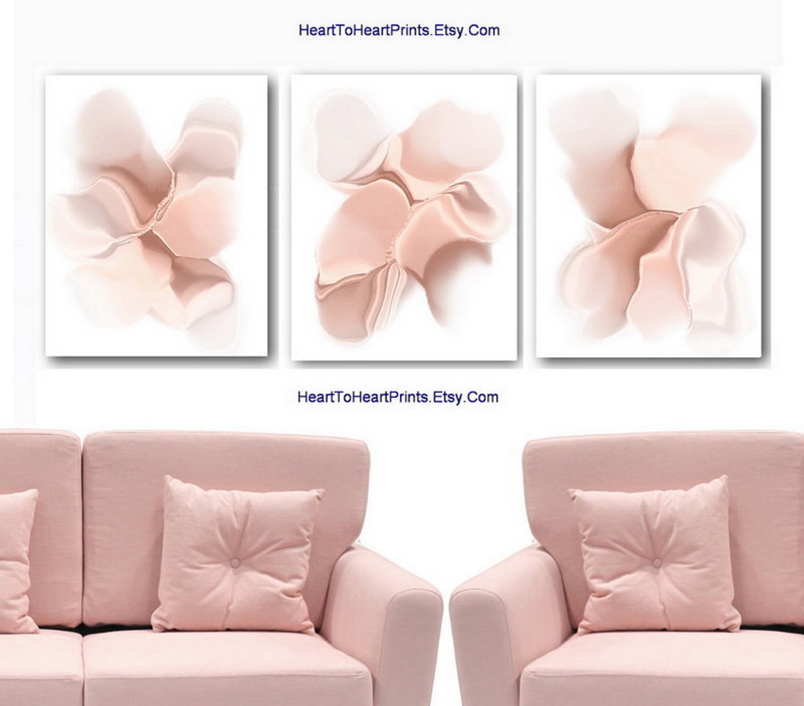 Pale Pink Abstract Wall Art Set of 3 Prints Peach Abstract - Etsy