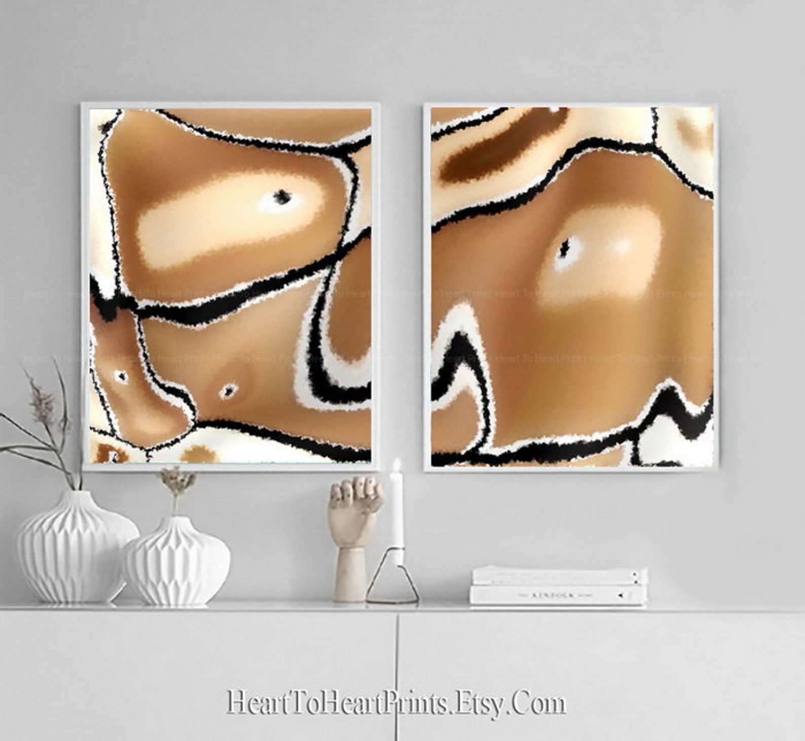 Dark Brown Abstract Wall Art Set of 2 Prints Modern Abstract Etsy