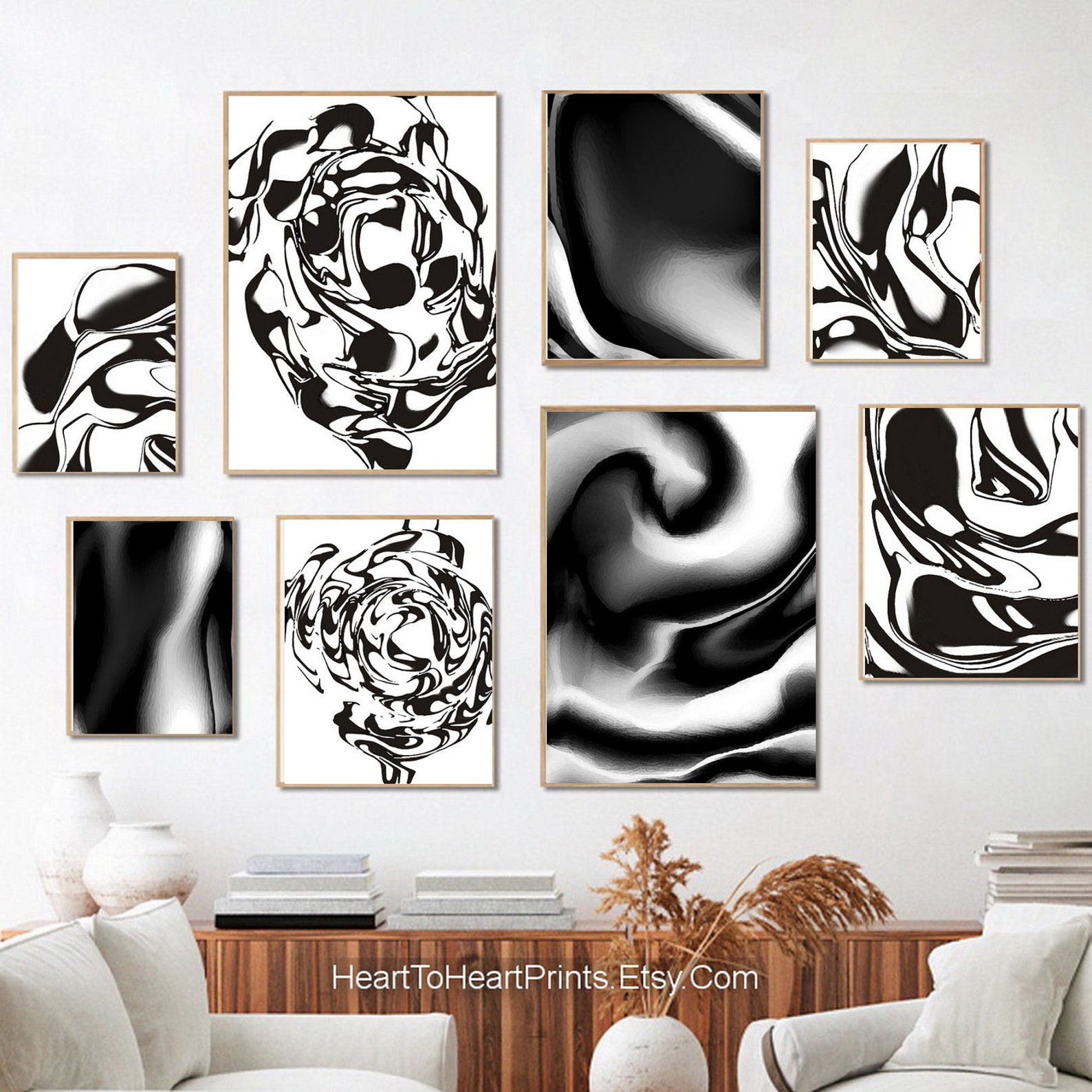 Black and White Minimalist Abstract PRINTABLE Wall Art Set of - Etsy